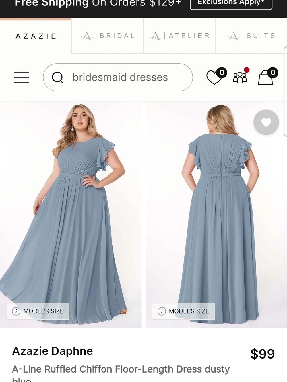 Azazie Dusty Blue Daphne A-Line Ruffled Chiffon Maxi Dress